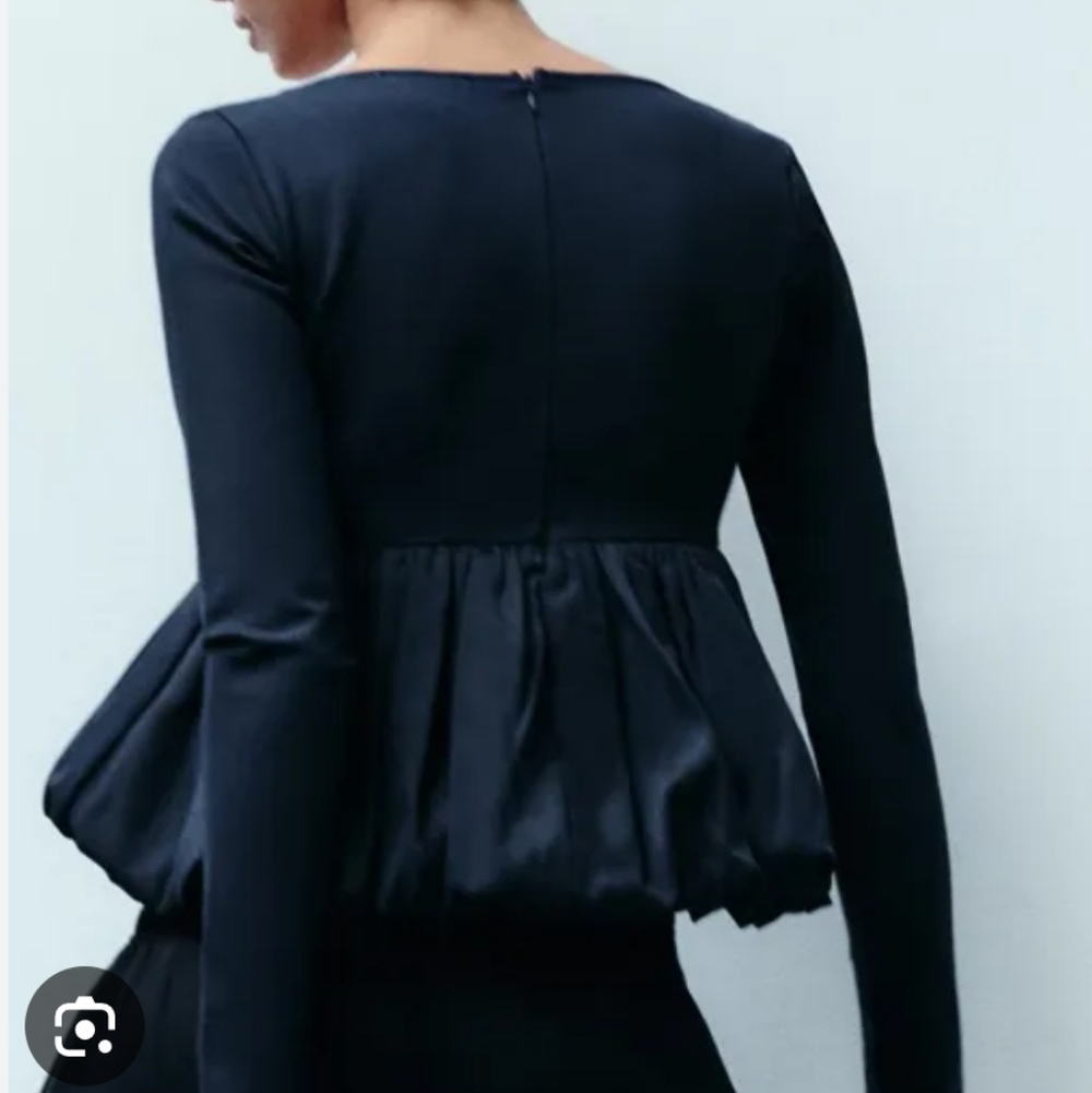 Zara Women Black Top Long Sleeve‎ SzL Navy Black Back Zip - Picture 5 of 16